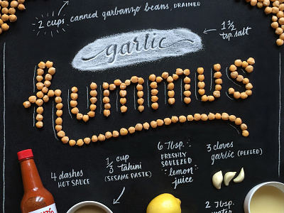 Handcrafted Recipes - Hummus chalk chickpea food food lettering food type food typography hummus lettering salt typography
