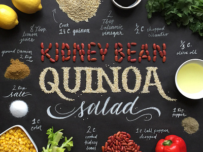 Handcrafted Recipes - Quinoa Salad beans chalk food food lettering food type food typography lettering quinoa typography