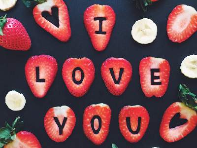 Strawberry Love Note bananas berries food food lettering food typography heart lettering love script strawberries strawberry typography