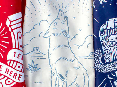 Hitch Bandanas agave bandana blue coyote desert howl illustration red skull texas west white