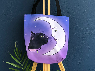 Cat & Moon Tote Bag apparel design fashion hand bag printing surface pattern