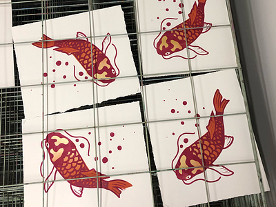 Koi Silkscreen Print art fine art gold japan japanese art koi fish printing process red studio tattoo art