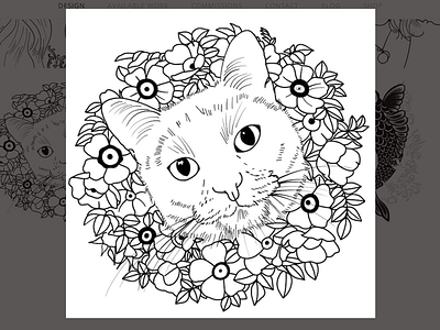 Cat Portrait adobe draw cat custom work digital art flower crown flowers line art pixelmator portrait wreath