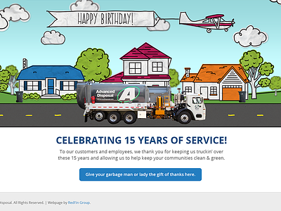 Happy Birthday Advanced Disposal animation birthday illustrations landing page website