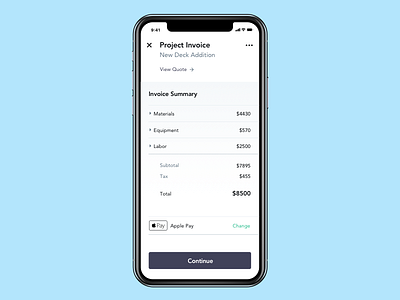 Service Pro - Mobile Invoice app ios iphone x mobile payment simple ui ux