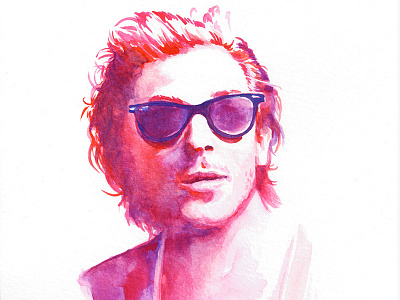Guy with sunglasses portrait watercolor
