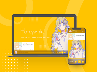 Honeyworks Music Player adobexd app branding design flat illustration minimal ui ux