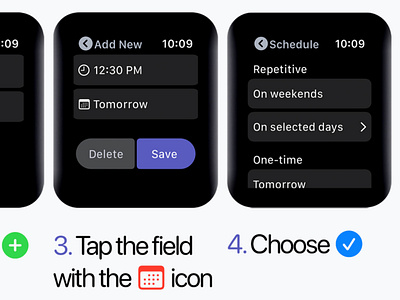 Sleep Tracking App - Set Wake Up Schedule 📅 adobe illustrator app apple watch apple watch design branding concept design illustrator mockup sketch sleep sleep app sleep track smart watch tracking ui ux vector watch watchos