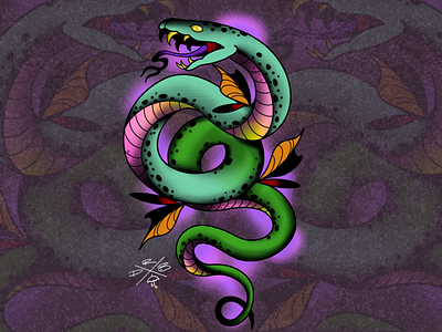 Snake art design digital painting illustration tattoo