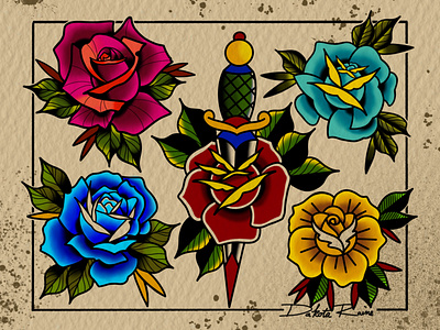 Roses Flash Sheet art design illustration tattoo