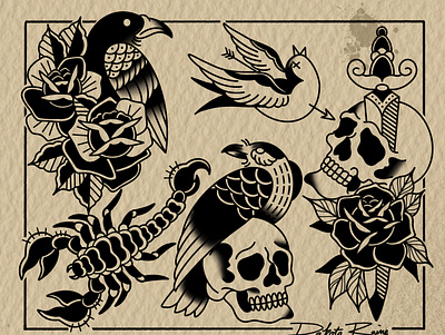 Crow Flash Sheet art design illustration tattoo