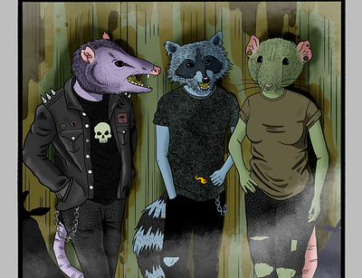 Vermin Bonfire art design digital painting illustration possum raccoon rat rodents