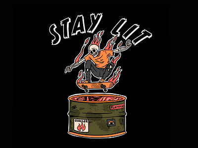 Stay Lit apparel fashion fire flame graphic t shirt grunge illustration skate skater skeleton skull streetwear tshirt