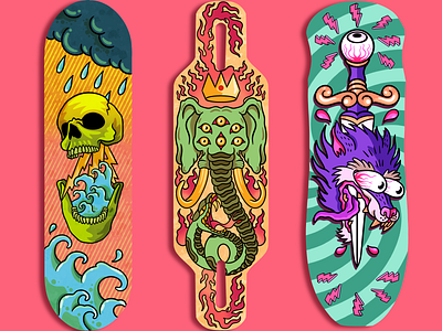 Skateboard Decks art color dagger elephant fire graffiti grunge illustration skate skateboard skull snake urban wolf