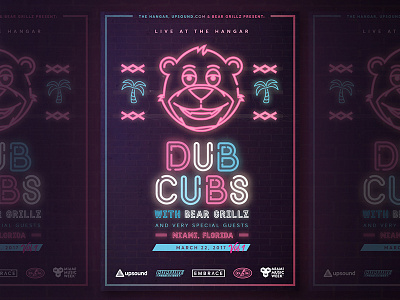 Miami Music Week Poster bear grillz miami neon poster print type
