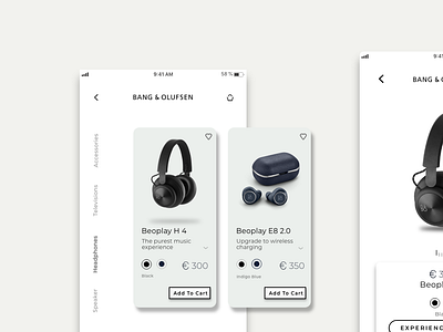 Bang & Olufsen mobile online shop aplikasi app design branding desain aplikasi design logo merek ui uidesign uiux