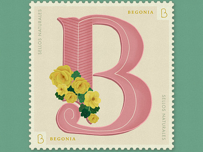 Letter B · Begonia · #36daysoftype #SellosNaturales 36 days of type 36 days of type lettering adobe blue botanical botanical art capital letters flower letter b natural stamp procreate sellosnaturales sellosnaturales b stamp vintage vintage art vintage style women in illustration womenofillustration