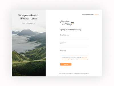 Paradise in Malang - Sign Up Page (Travel Website) adobexd booking app figma invisionstudio malang signup signup page travel app travelwebsite uiuxdesign webdesign