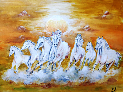 Seven Horses Running - Vaastu Canvas art artwork canvas creative design painting poster color