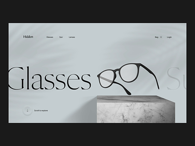 Glasses 3d after effect animation cinema4d clean ecommerce glasses grid landing layout logo neomorphism shadow shop slider store typography ui web design webgl