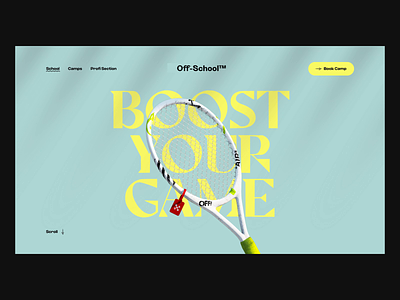 Off-School 3d animation cinema4d glitch landing layout light logo motion graphics off-white slider tennis typography ui web