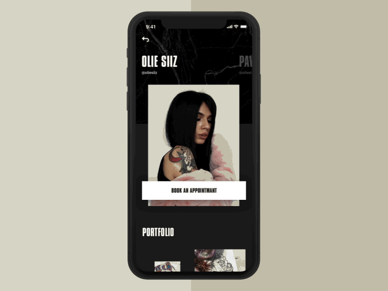 Prism App app booking grid instagram layout mobile parallax product tattoo typography ui ux