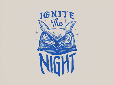 Ignite The Night animal artwork branding design distressed illustration lettering logo owl owl logo retro type typography vector vintage