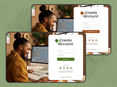 Signup Page Exploration brown green leaf login signup ui ux website