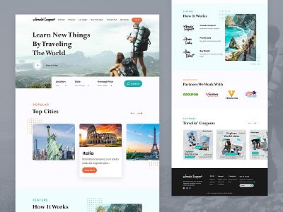 Travelin Coupons - Travel Landing Page ✈️ adventure agency booking app destinations explore flight app homepage hotel app landing page travel travel agency travel app travel booking travel landing page travelling trip uiux vacation web design website