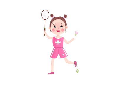 A little girl playing badminton