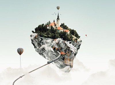 Fly Town balloons design fly flying forest photo manipulation photography town tree