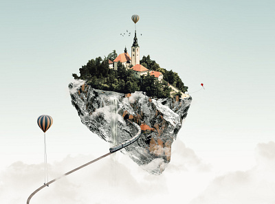 Flyworld balloons design flying forest photo manipulation photography town