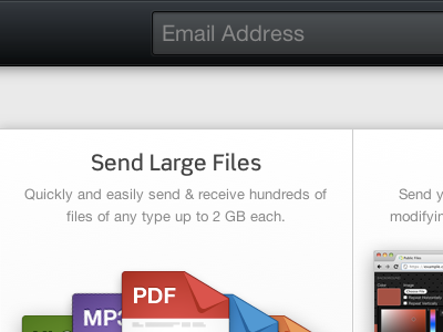 Send Large Files black box shadow grey icons input linear gradient placeholder transfers white