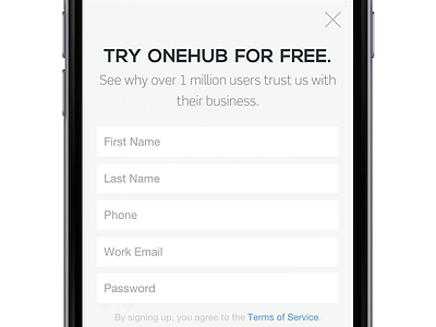 Sign Up Modal on iPhone modal nexa onehub responsive scene sign up