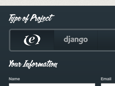 Type Of Project blue buttons calgary django expressionengine form