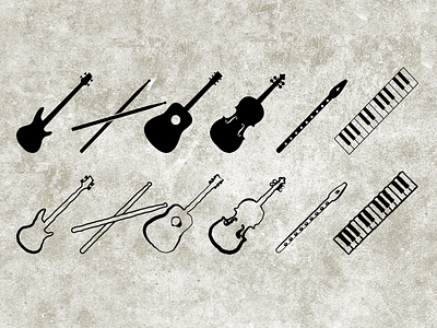 Music Icons + "Child Drawn Effect" drums guitar hand drawn icon icons messy music piano rough
