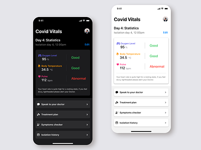 COVID 19 Vitals Tracker app design minimal ui ux