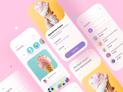 Ice cream App app app design application branding daily ui dailyui design designer flat food food app icecream minimal restaurant ui ui design uidesign uiux ux web
