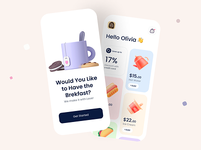 Breakfast App 😋 app app design branding breakfast daily ui dailyui dailyuichallenge design flat food minimal minimalist mobile ui ui design uidesign uiux ux ux ui web