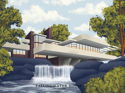 Fallingwater House architectural architectural icon architectural illustration architecture branding digital art digital illustration digital painting fallingwater house frank lloyd wright graphic design illustration poster design procreate webdesign