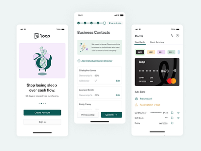 Loop Mobile Onboarding bank credit creditcard ecommerce finance financial technology fintech fintech app illustration ios design mobile mobiledesign money neobank stripe ui uidesign ux uxdesign uxui