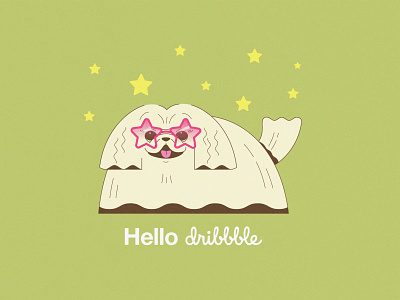 Hello Dribbble! cheerful dog doggie first shot fun greeting happy hello hello dribbble illustration vector
