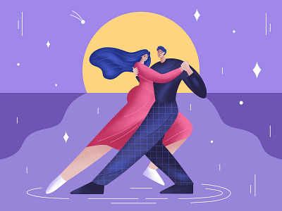 Moon Tango 2d 2d illustration character couple dance dancers dancing digital illustration graphic design illustration love moon moonlight night procreate romantic tango texture