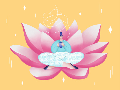 Calmness & Stress Relief 2d calm calmness character character design female flat illustration lifestyle lotus meditation mindfullness procreate relax self selfcare wellbeing wellness woman zen