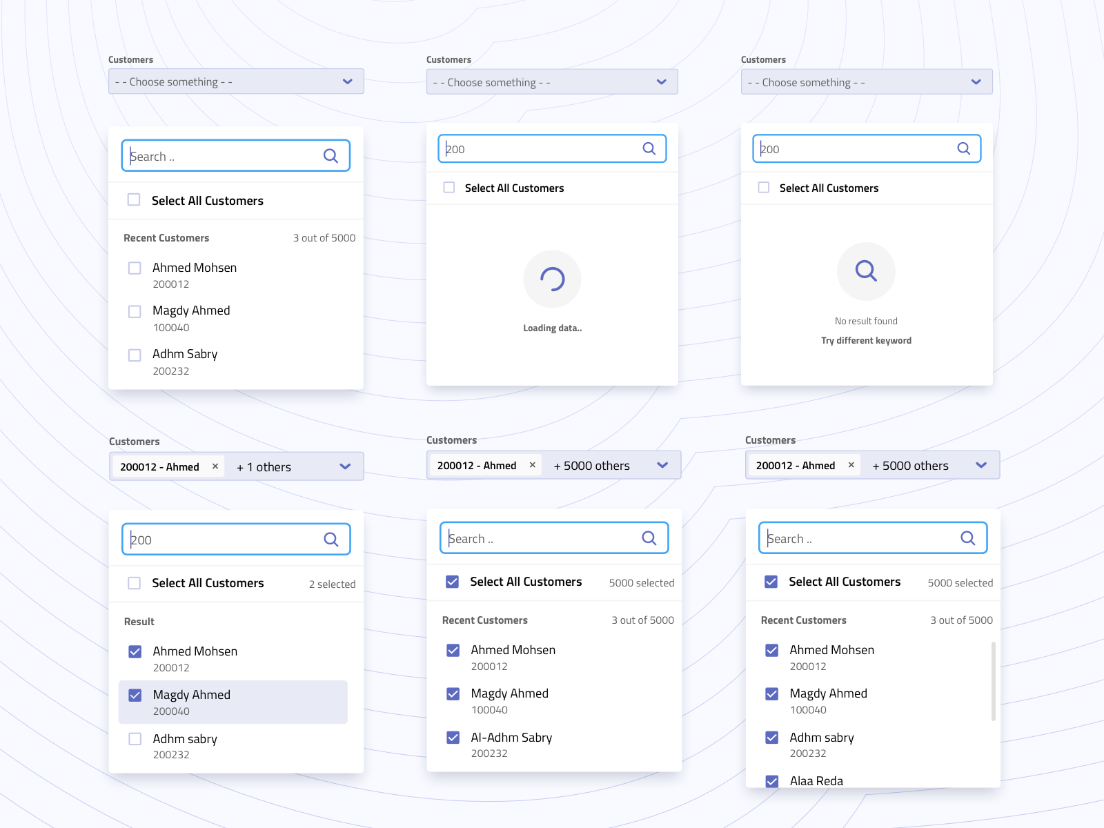 Dropdown Menu Variations - ERP System checkbox customer design dropdown menu erp icon illustration loading icon results scroller search bar search results tags typography ui ui design ux