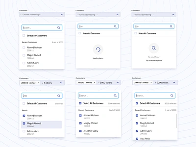 Dropdown Menu Variations - ERP System checkbox customer design dropdown menu erp icon illustration loading icon results scroller search bar search results tags typography ui ui design ux