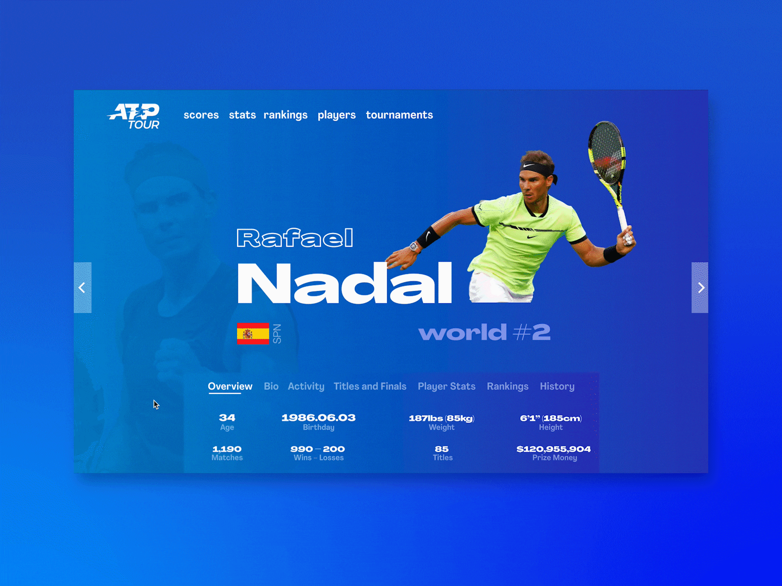 ATP Tour Tennis Player Profile Redesign branding design graphic design interface sport tennis ui ux web webdesign weber website