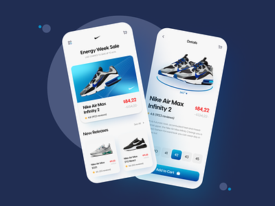 Shoes Store App airmax app app design application blue branding cool dark design dribbble futuristic gradient logo nike run shoes sport ui uiux