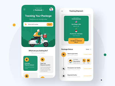 🛵 KangKurir – Mobile App app box car courier delivery illustration interface product send shipment shipment app shipping track tracking app truck ui tracking