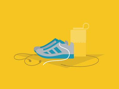 Going for a run app earphones illustration material design music running shoes shoestring today calendar tumbler vector water